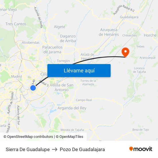 Sierra De Guadalupe to Pozo De Guadalajara map