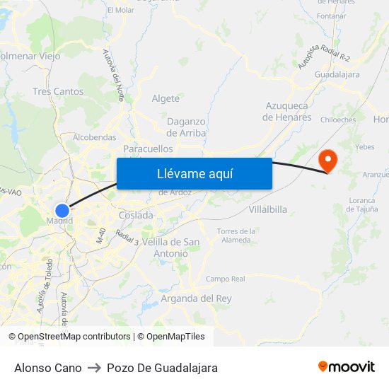 Alonso Cano to Pozo De Guadalajara map