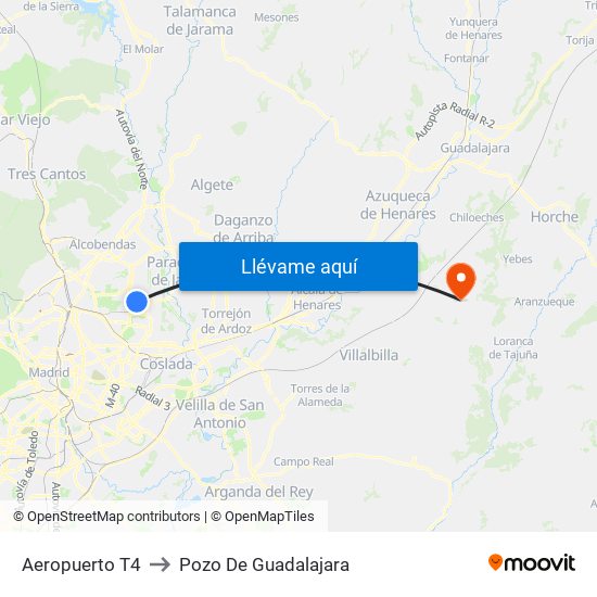 Aeropuerto T4 to Pozo De Guadalajara map