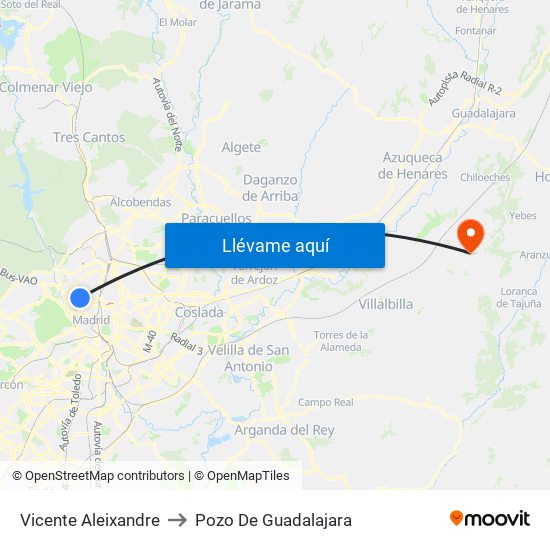 Vicente Aleixandre to Pozo De Guadalajara map