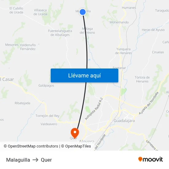 Malaguilla to Quer map