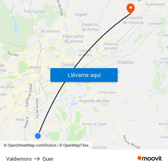 Valdemoro to Quer map