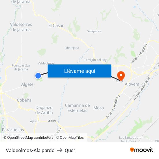 Valdeolmos-Alalpardo to Quer map
