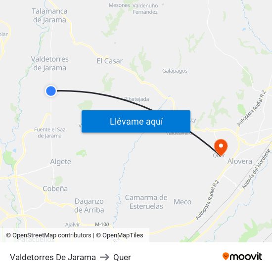 Valdetorres De Jarama to Quer map