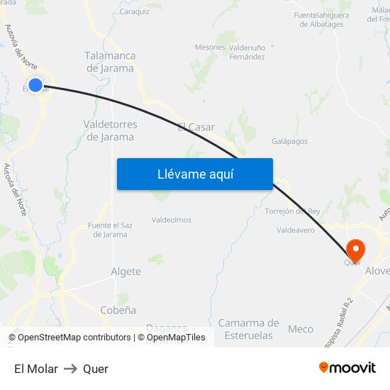 El Molar to Quer map