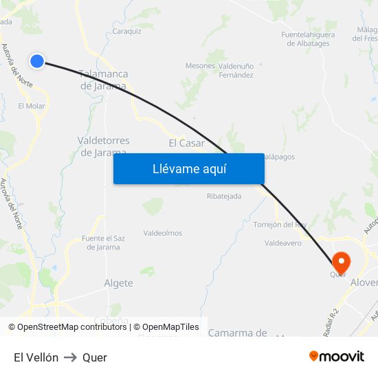El Vellón to Quer map