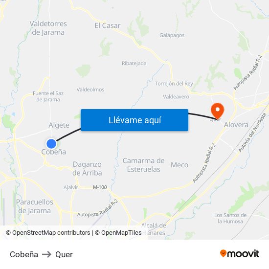 Cobeña to Quer map