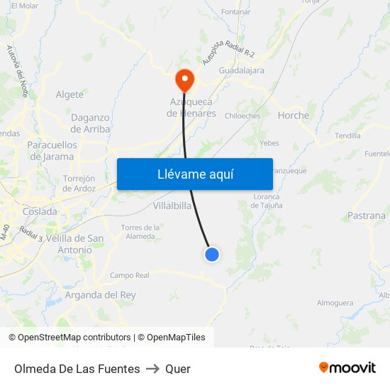 Olmeda De Las Fuentes to Quer map