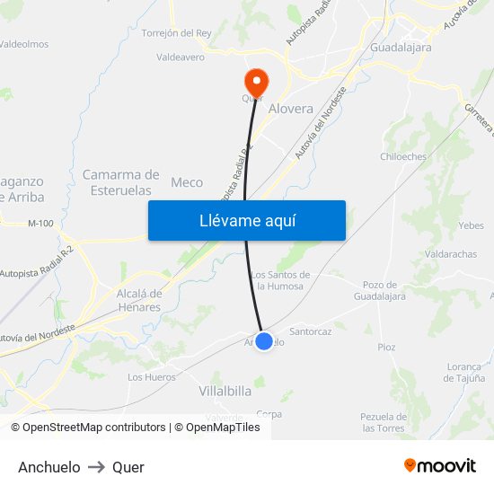 Anchuelo to Quer map