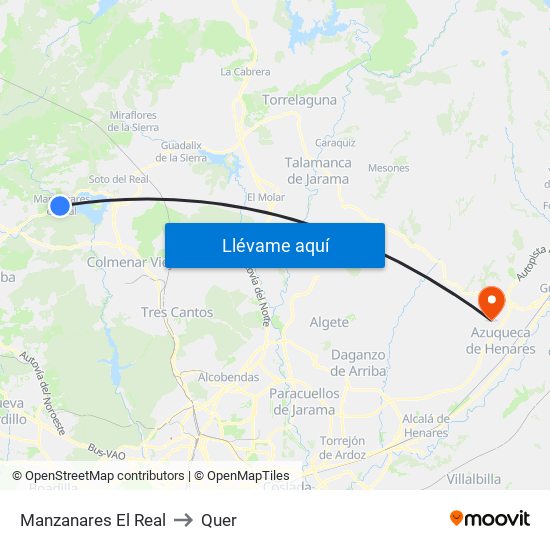 Manzanares El Real to Quer map