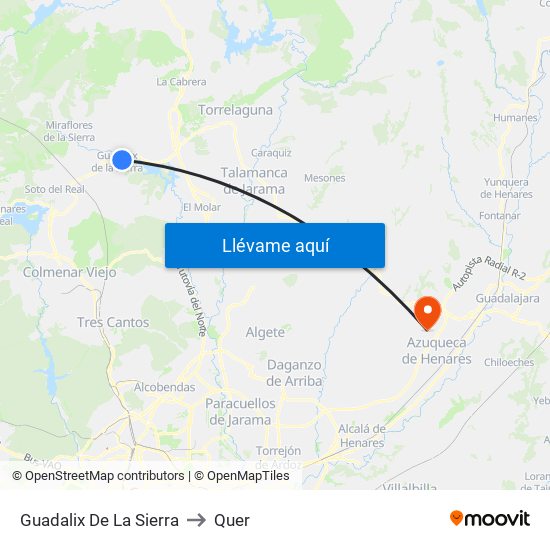 Guadalix De La Sierra to Quer map