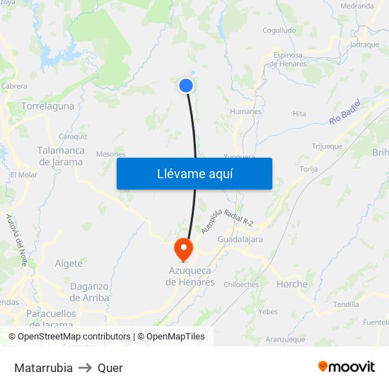 Matarrubia to Quer map