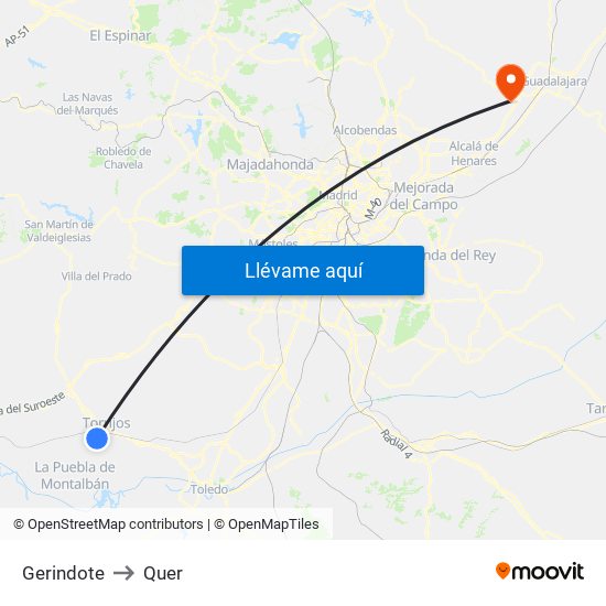 Gerindote to Quer map