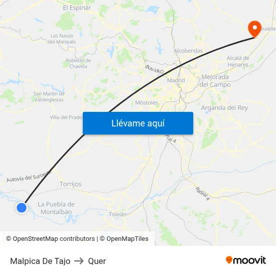 Malpica De Tajo to Quer map