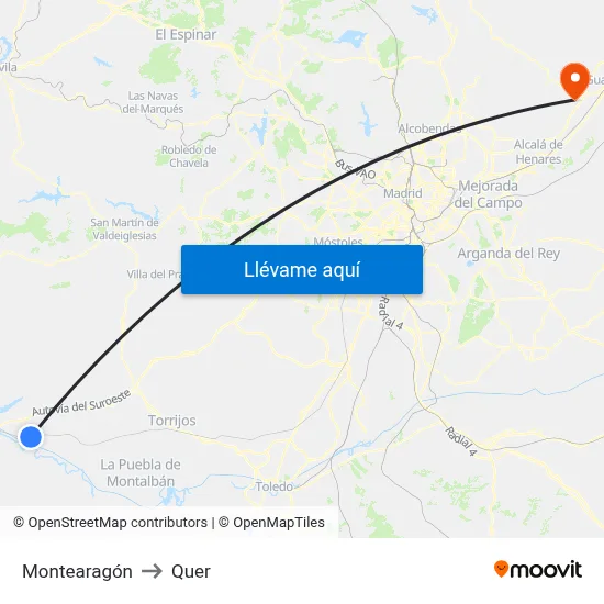 Montearagón to Quer map