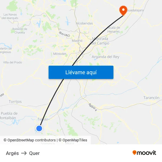Argés to Quer map