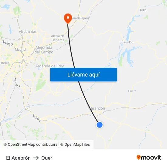 El Acebrón to Quer map