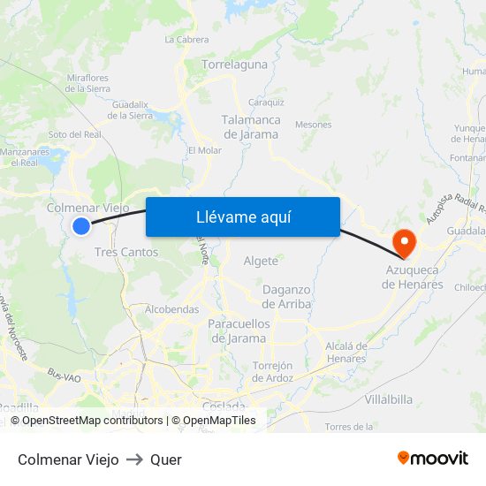 Colmenar Viejo to Quer map