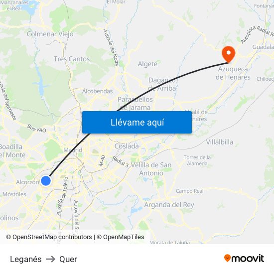 Leganés to Quer map