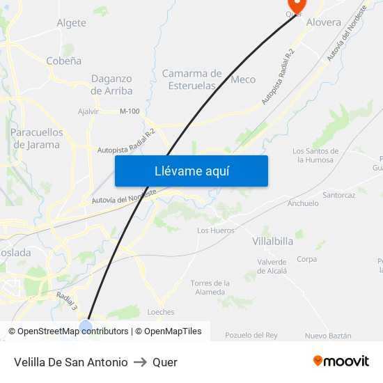 Velilla De San Antonio to Quer map