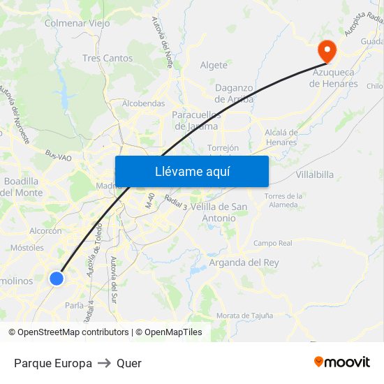 Parque Europa to Quer map