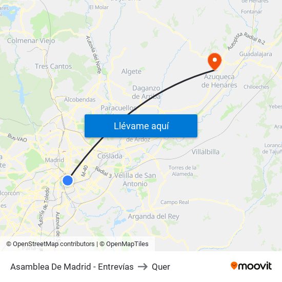 Asamblea De Madrid - Entrevías to Quer map