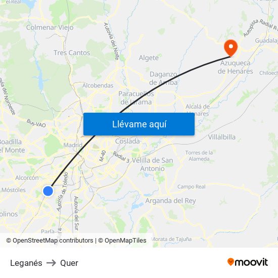 Leganés to Quer map