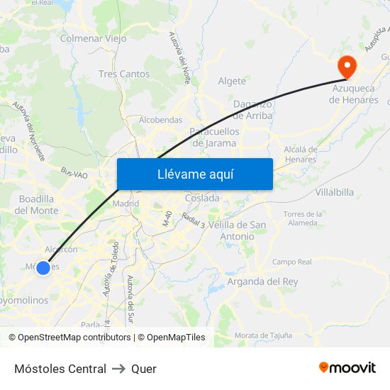 Móstoles Central to Quer map