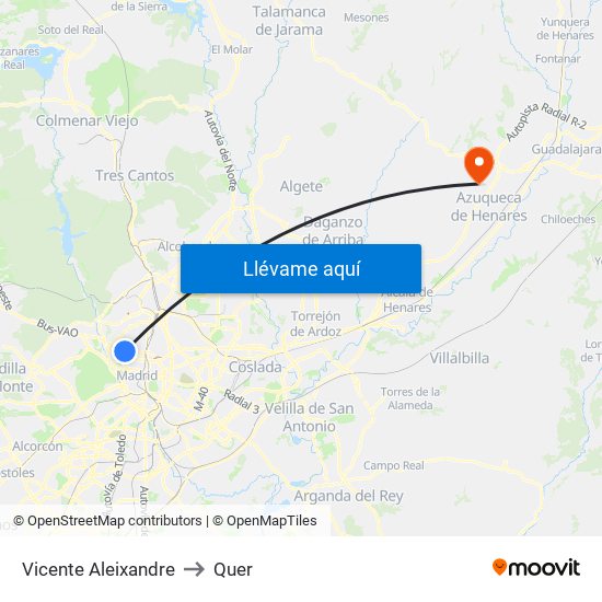 Vicente Aleixandre to Quer map