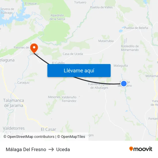 Málaga Del Fresno to Uceda map