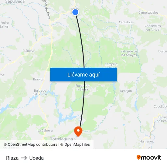 Riaza to Uceda map
