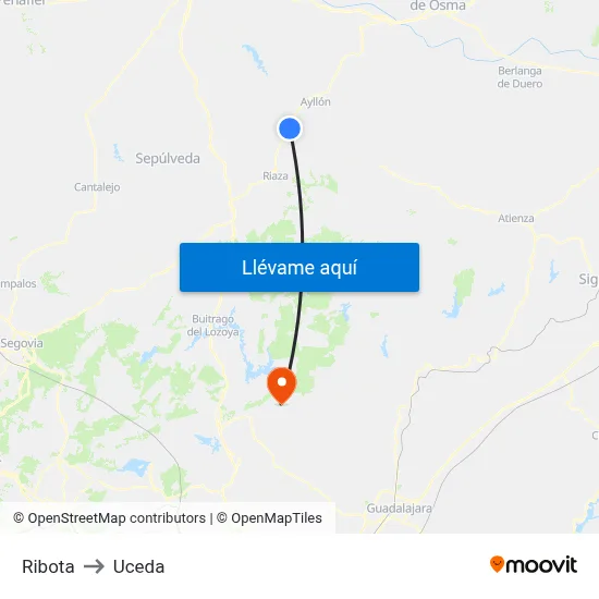 Ribota to Uceda map