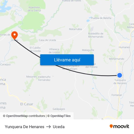 Yunquera De Henares to Uceda map