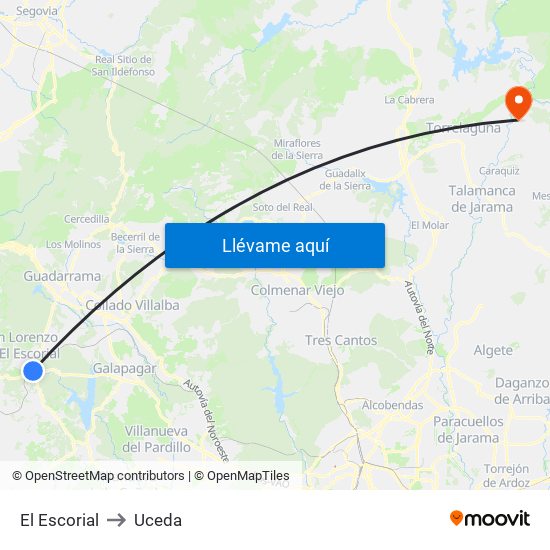 El Escorial to Uceda map