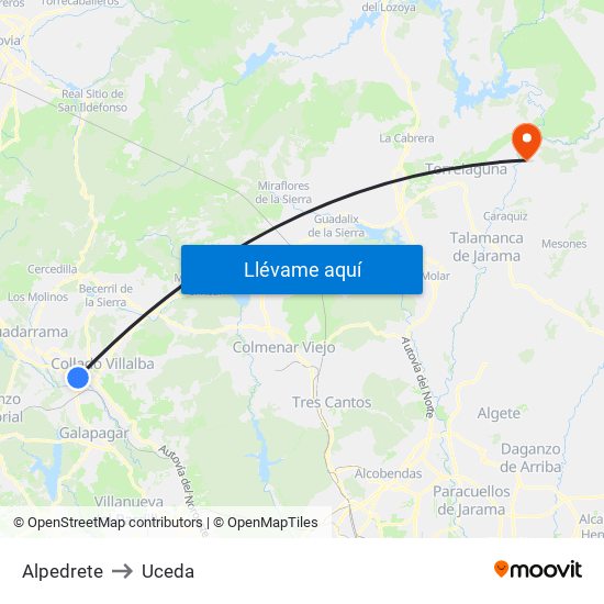 Alpedrete to Uceda map