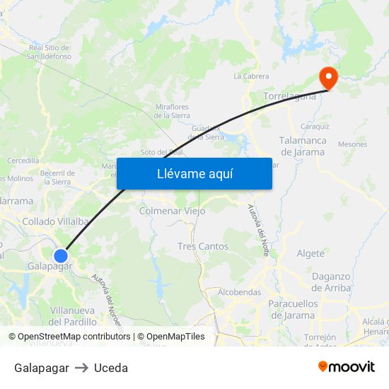 Galapagar to Uceda map