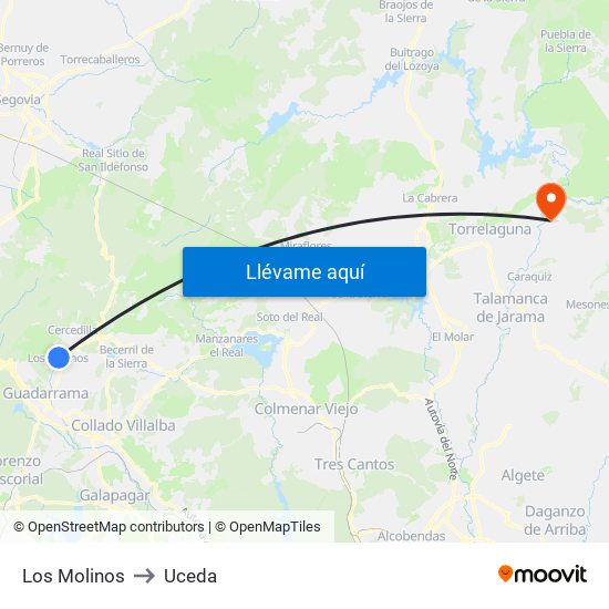 Los Molinos to Uceda map