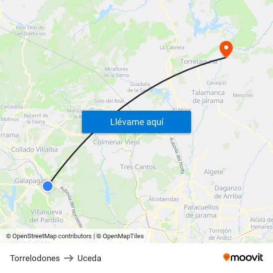 Torrelodones to Uceda map