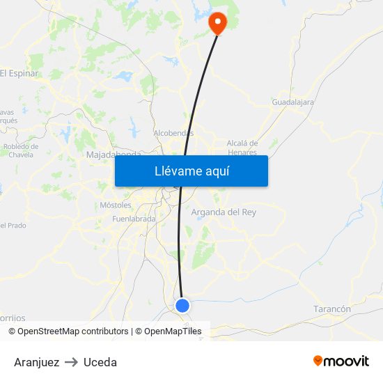 Aranjuez to Uceda map