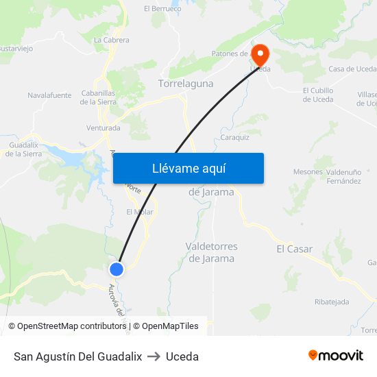 San Agustín Del Guadalix to Uceda map