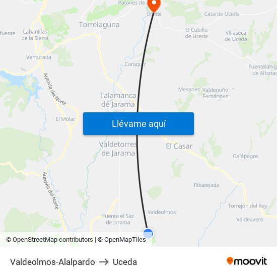 Valdeolmos-Alalpardo to Uceda map
