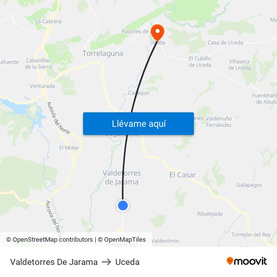 Valdetorres De Jarama to Uceda map