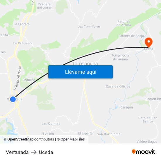 Venturada to Uceda map