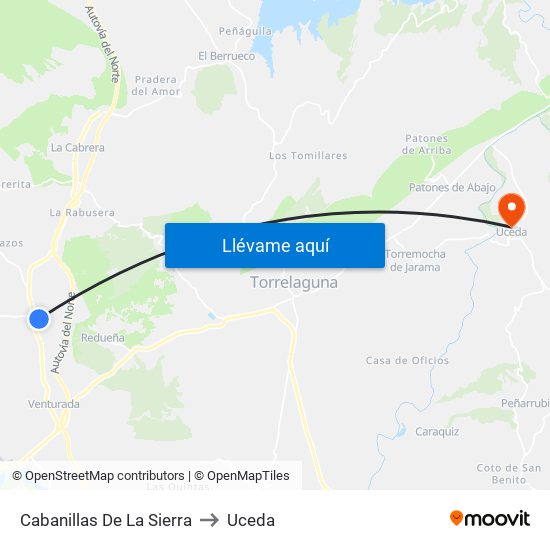 Cabanillas De La Sierra to Uceda map