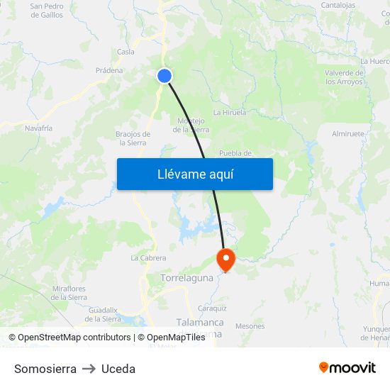 Somosierra to Uceda map