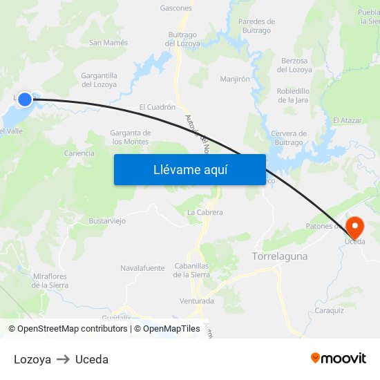 Lozoya to Uceda map