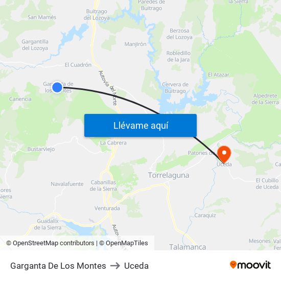 Garganta De Los Montes to Uceda map