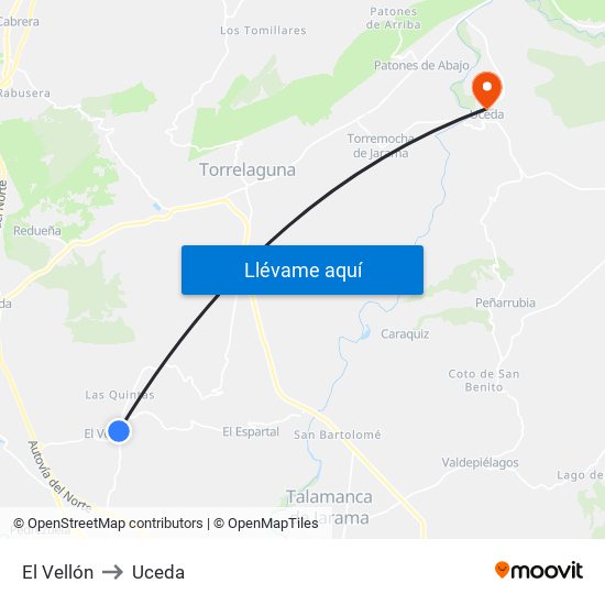 El Vellón to Uceda map