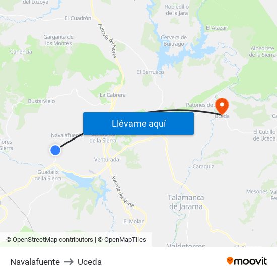 Navalafuente to Uceda map