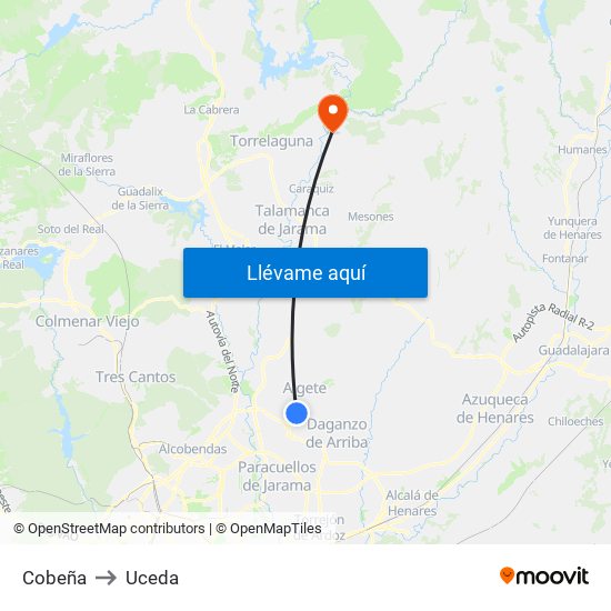 Cobeña to Uceda map